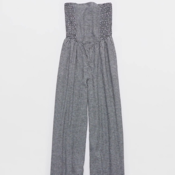Aerie - Black/White - Strapless Smocked Jumpsuit - XS - Picture 3 of 14